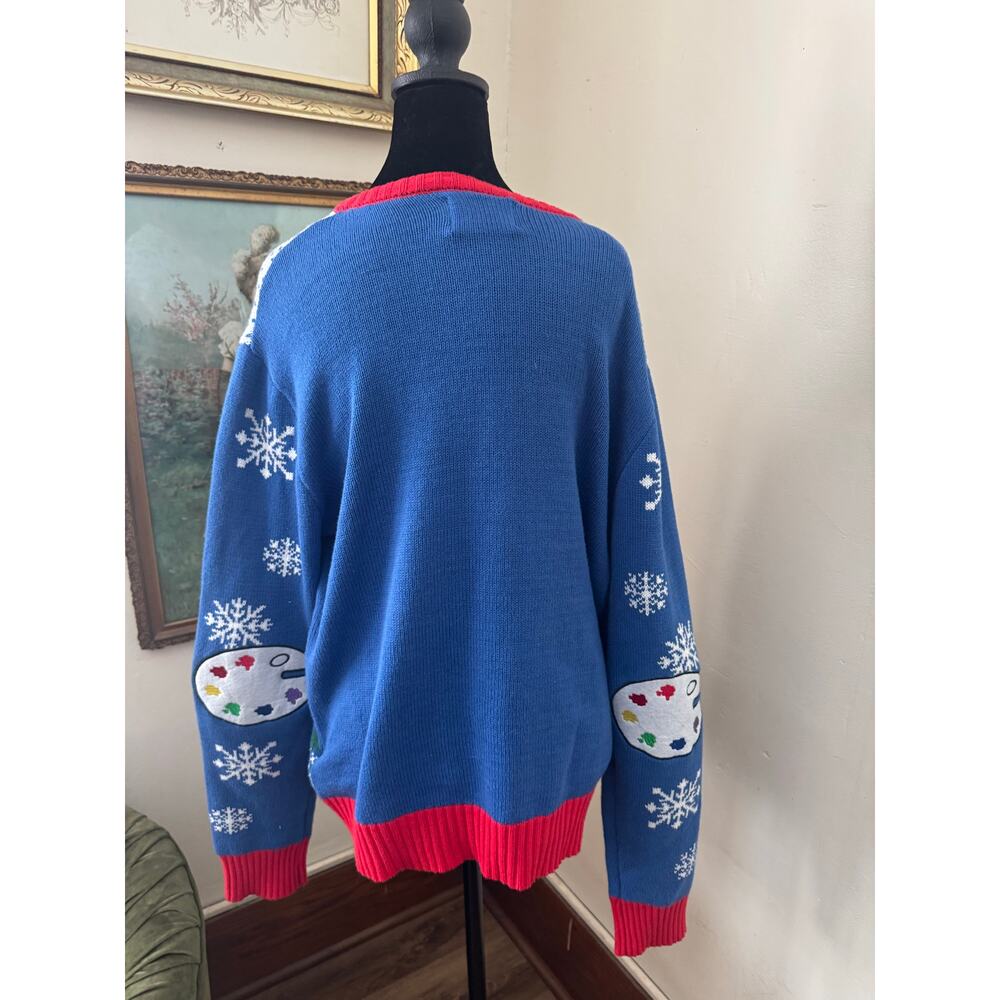 Bob Ross Happy Little Trees Light Up Ugly Christmas Sweater Size L - Picture 2 of 13